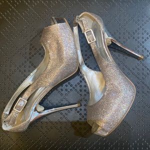 GUESS silver sparkle heels